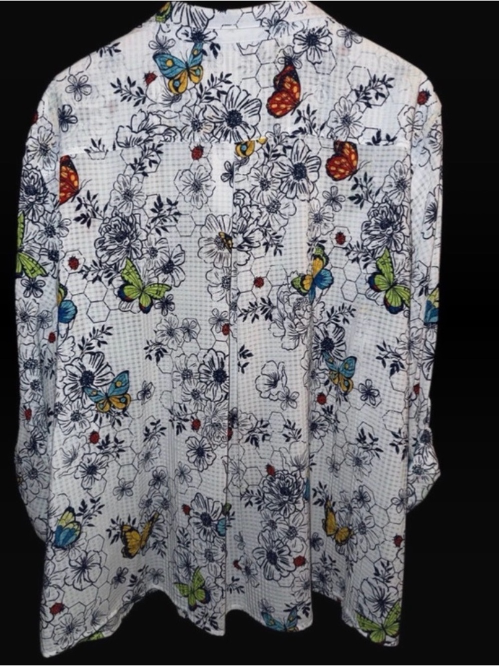 Ali Miles White and Blue Button-Front Blouse Butterfly Print - Picture 2 of 4